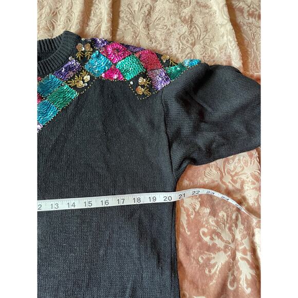 Vintage 80s rainbow mermaid scale style beaded sweater size large - Picture 5 of 6